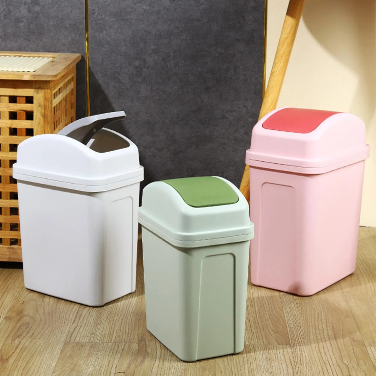 Garbage with Swing Lid Dual Swing Lid Trash Capacity Swing Cover Garbage for Home Kitchen Hotel Office Durable for Bathroom