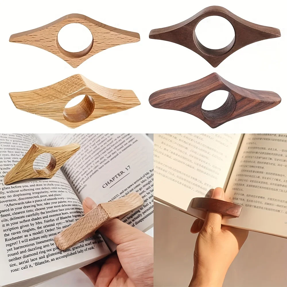 Polished Wooden Thumb Bookmark - One-Handed Reading Support for Quick Flipping, Ideal for Office and Book Enthusiasts