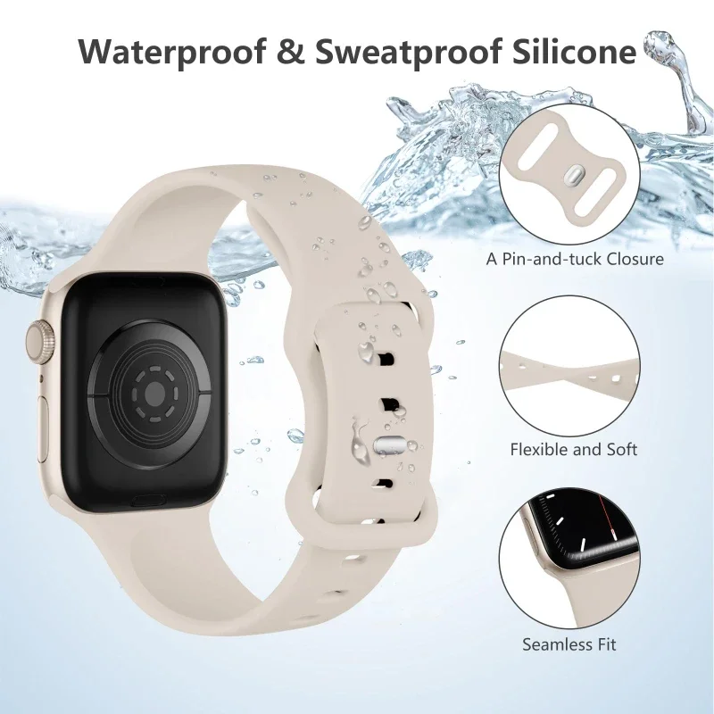 Bracelet en Silicone pour Apple Watch, 40mm 44mm 45mm 46mm 42-41mm, bracelet de sport série iWatch 11 10 9 8 3 SE ultra 2-3 49mm