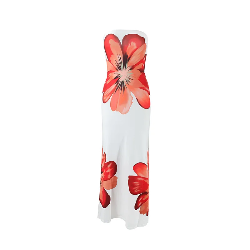 Moda tela de seda de leche estampado Floral vestidos largos sexis elegante sin espalda ceñido al cuerpo vestido Midi de cintura alta 2025 vacaciones de verano Boho