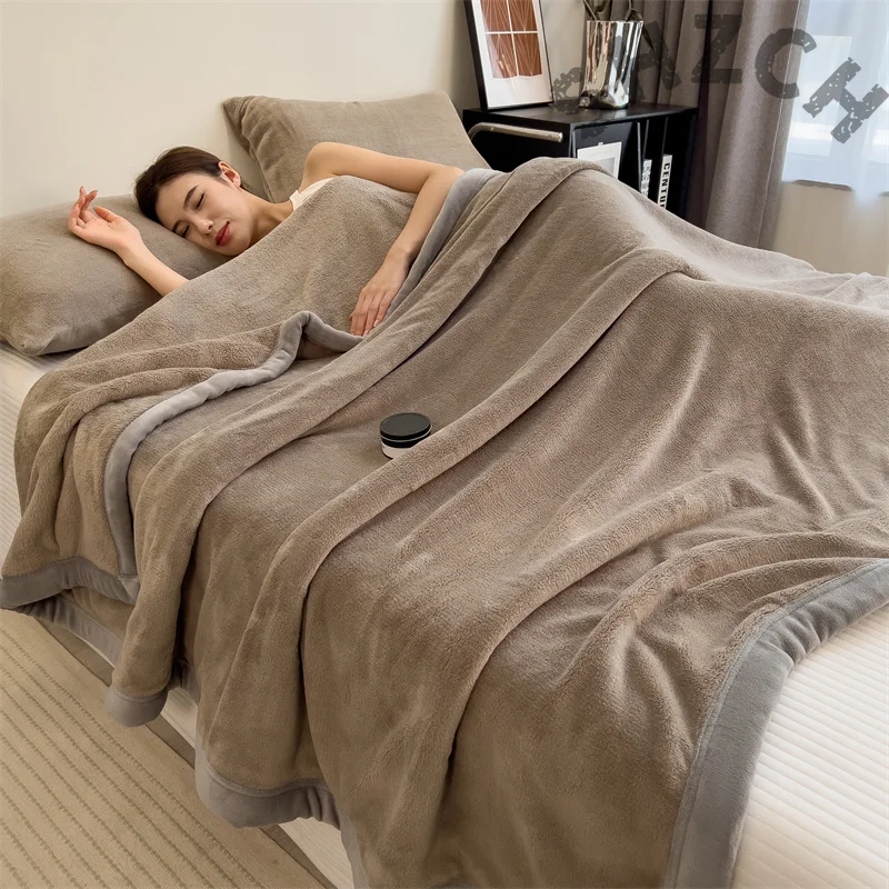 Double Layer Solid Color Milk Velvet Blanket Autumn Winter Thicken Warm Plush Blanket for Bed Sofa Single Double Thick Bed Sheet
