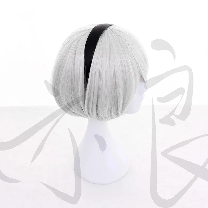 2B NieR:Automata 2B YoRHa Short Silver Grey Bobo Synthetic Hair 2B Cosplay Halloween Carnival wig Capr,7;k'2.s;9,