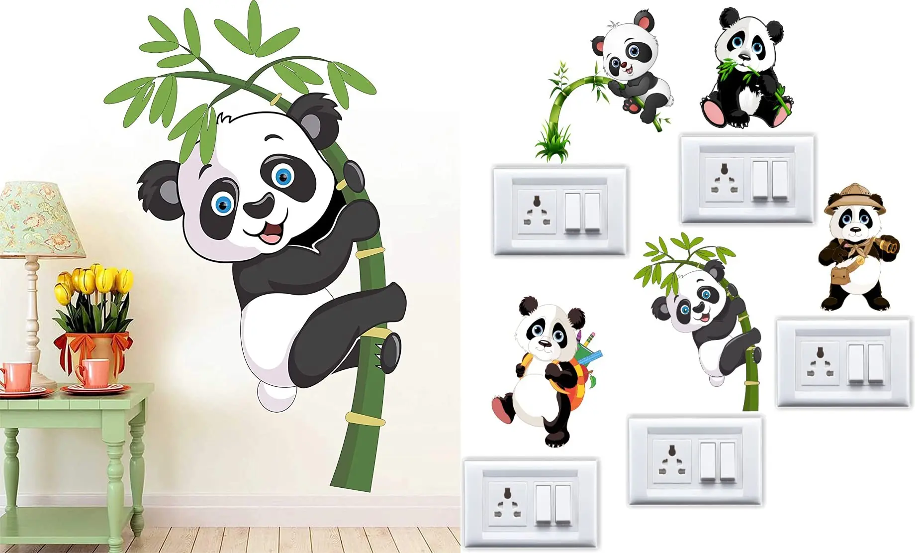 Cartoon panda bamboo Wall Stickers Children Baby Room Ceiling Roof Mural Home Decor Self Adhesive Wall Sticker