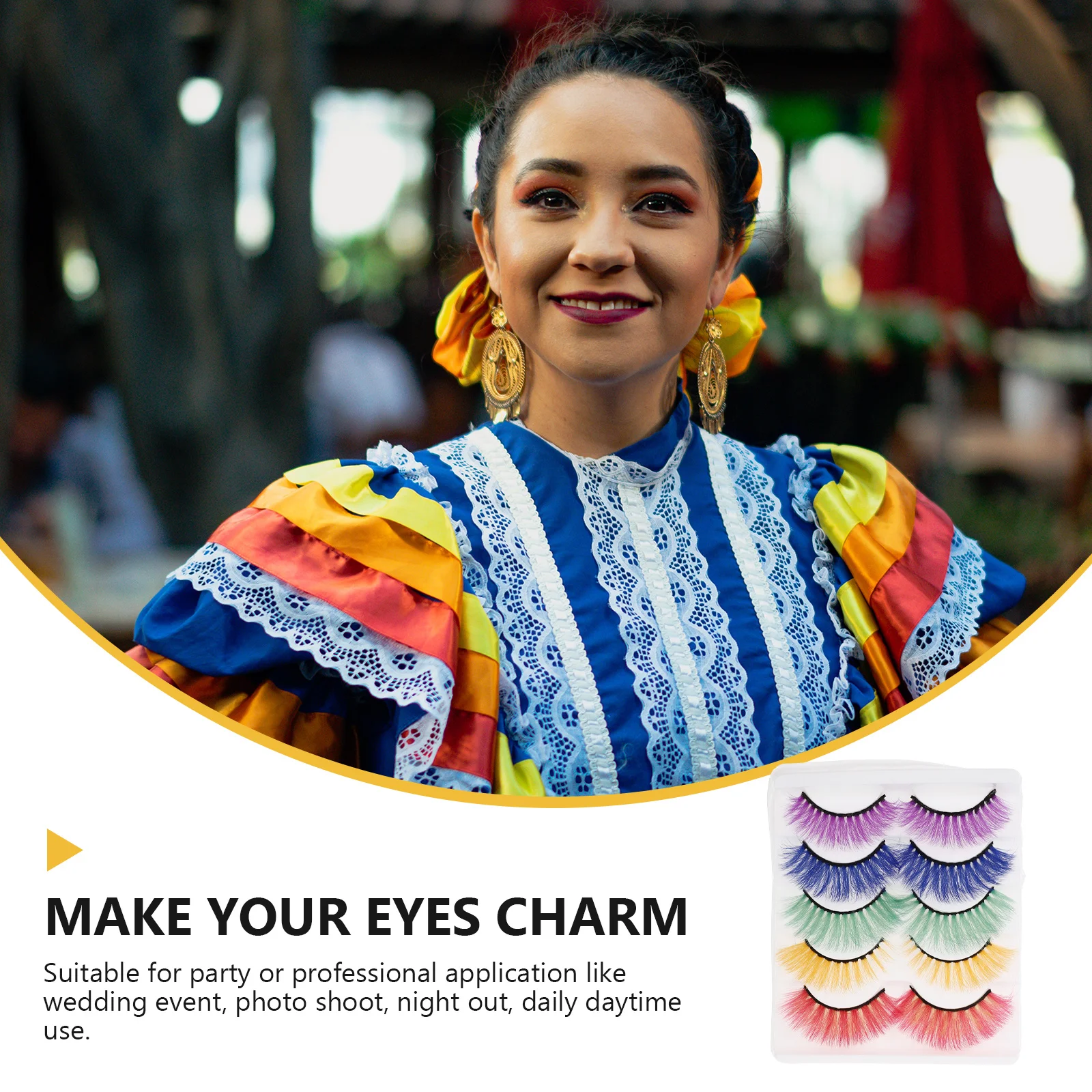 

5Pairs Premium False Eyelashes Bright Colored Lashes for Cosplay Party Night Out Wedding Event Natural Looking