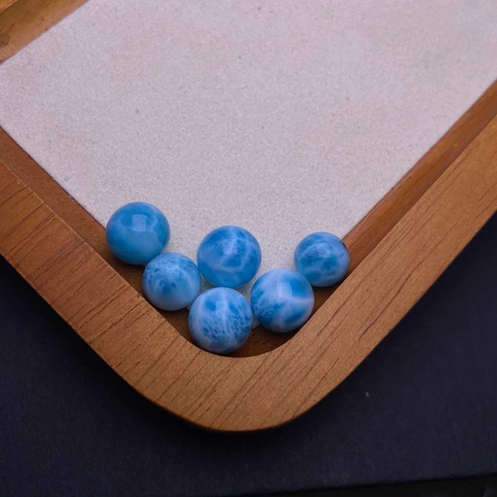 Natural Larimar Half Hole Bead Loose Gemstone Turtle Back Texture Fine Jewelry Silver Or Gold Mounting for Women Lady Party Gift