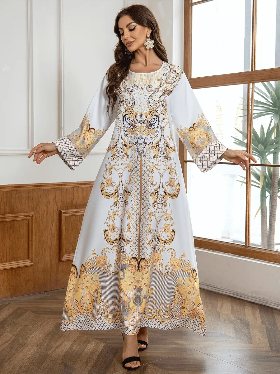 Eid Muslim Dress for Women Abaya Beading Diamond Abayas Arab Dubai Jalabiya Party Dresses Kaftan Vestidos Largos Long Robe 2024