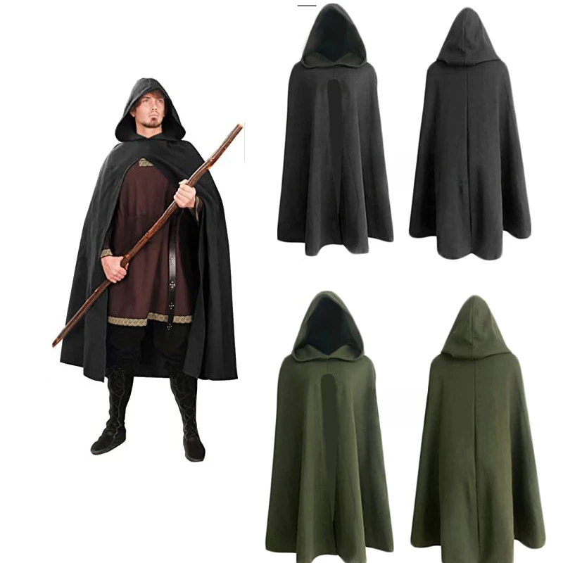 

Men's Ancient Hooded Cloak Adult Medieval Hunter Archer Cape Wizard Warrior Coat Cosplay Clothing Stage Drama Costume