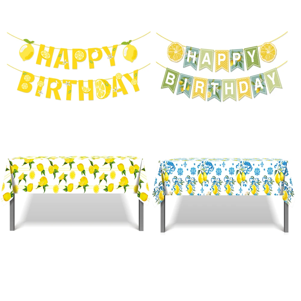 Cartoon Summer Fruit Fresh Lemon Birthday Party Banner Baby Shower Party Disposable Tablecloths Hawaii Party Decorations