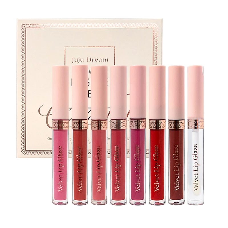 Juego de lápiz labial líquido mate, 7 colores, brillo de labios duradero e resistente al agua, esmalte de labios de taza antiadherente, tinte de labios mate de terciopelo