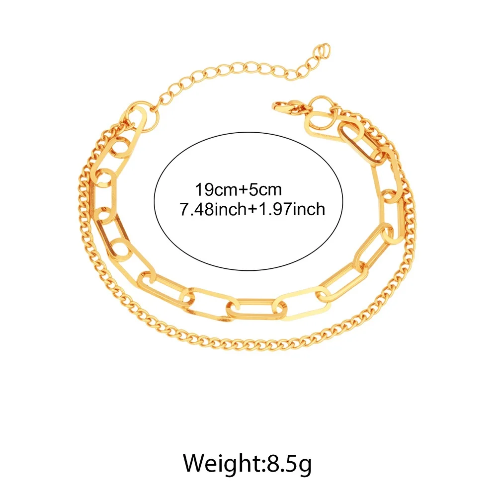 Hip-Hop Doppelschicht-Paperclip-Kette Herrenarmband Einfaches Goldfarbenes Edelstahl-Schmuckstück Modisches Damenarmband Accessoires – Detail 4