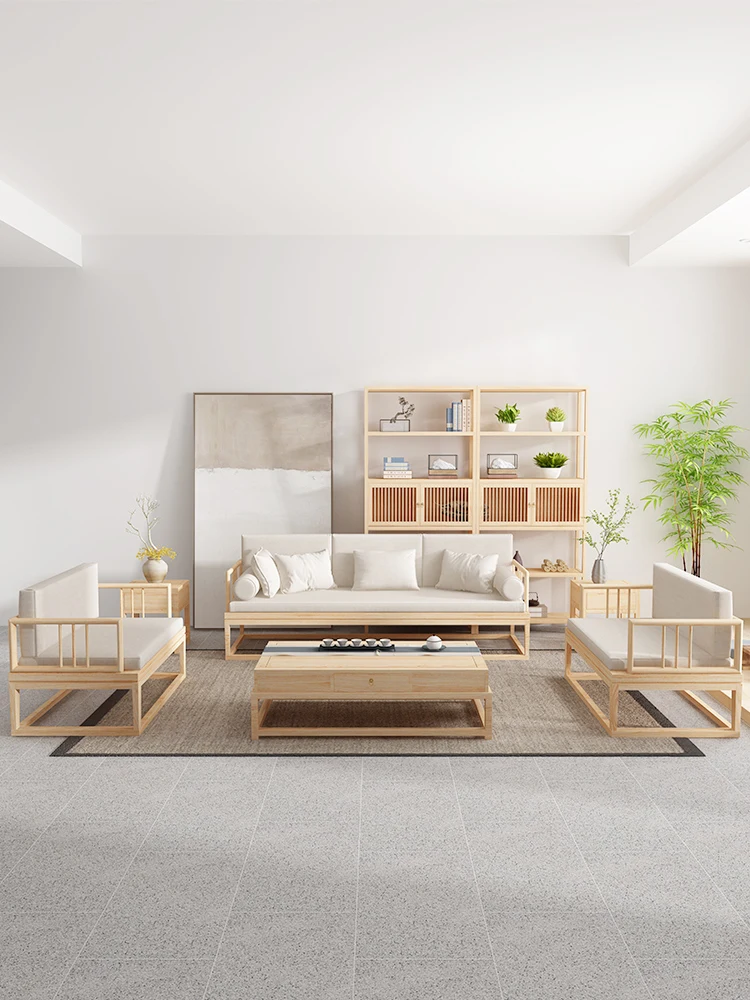 Sofá de madera maciza para sala de estar, muebles modernos chinos, tela de color de registro completo, nuevo
