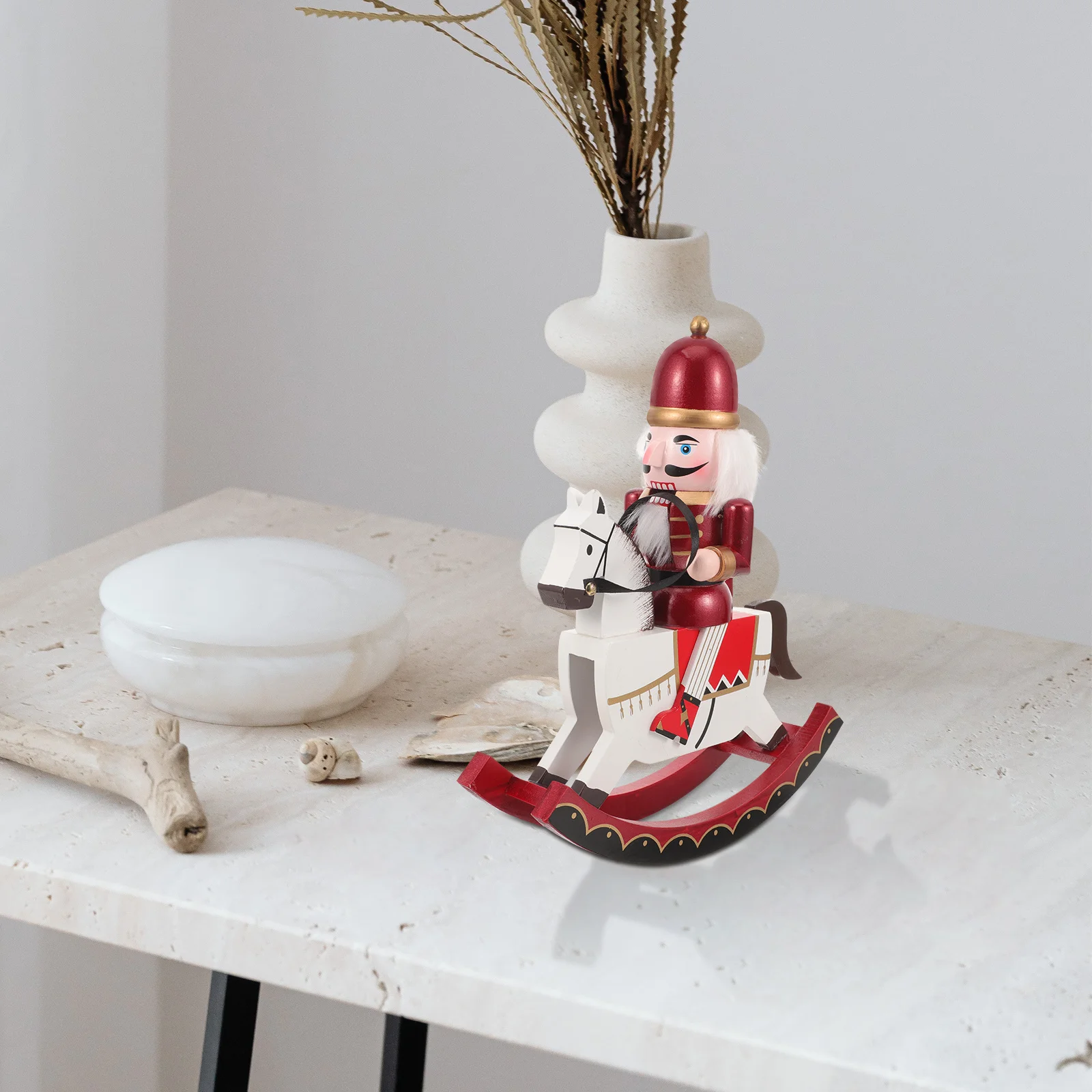 

Festive Wooden Nutcracker Soldier with Horse Craft Home Christmas Decoration for Tabletop Office Cabinet Indoor Space Decor