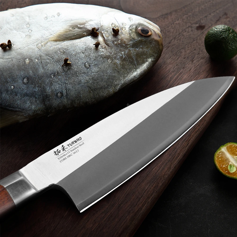 TURWHO 160mm Fish Head Knife X5Cr15MoV High Carbon Stainless Steel Kitchen Knives Japanese Filleting Sashimi Sushi Salmon Knife