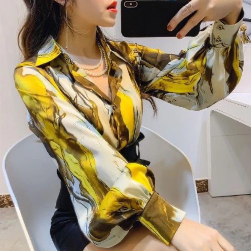 French Elegant Temperament Top 2023 Spring and Autumn New Print Shirt Women's Long Sleeve Westernized Chiffon Shirt