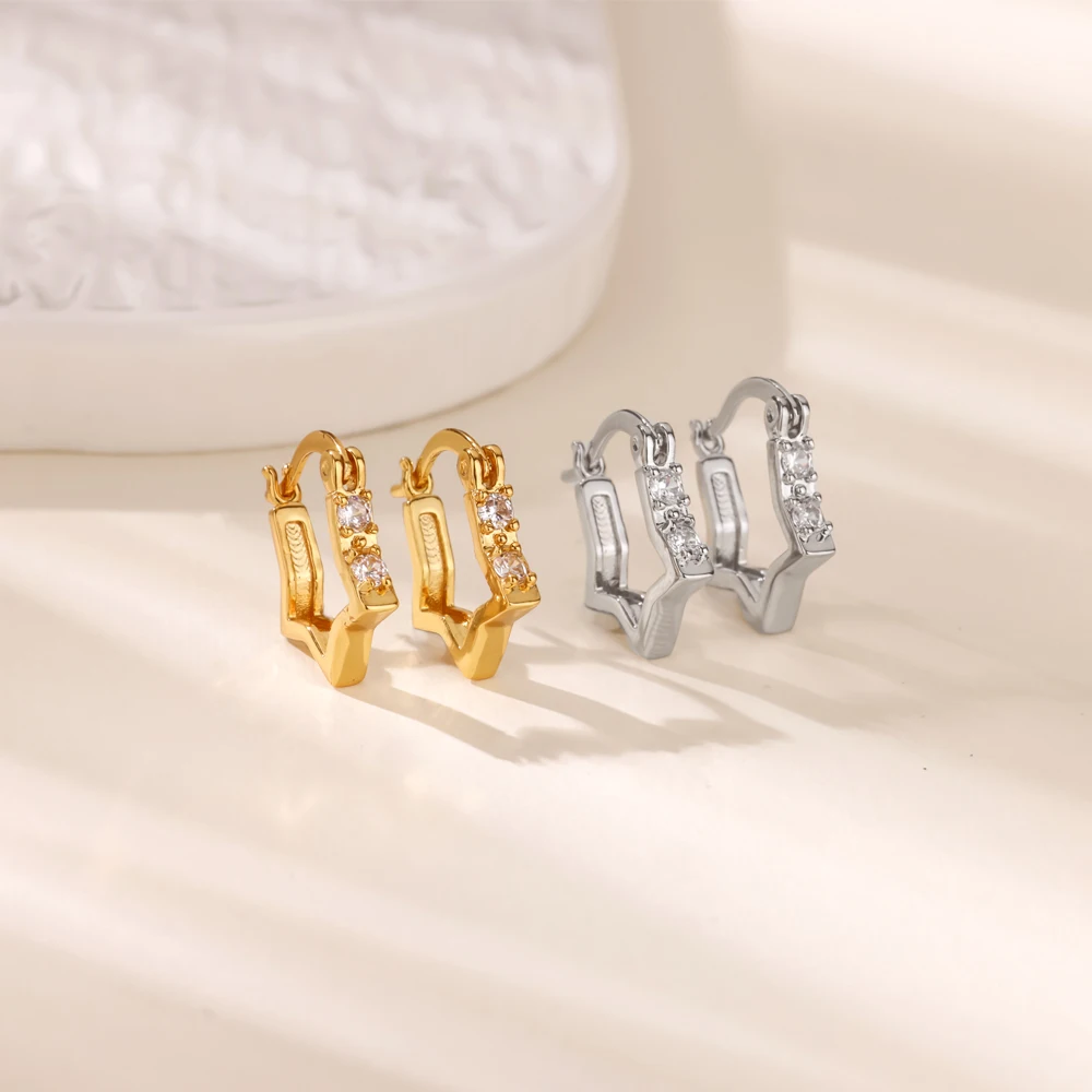 Zircon Hollow Star Hoop Earrings for Women Stainless Steel Gold Color Huggie Earrings 2025 Trend Wedding Jewelry pendientes muje