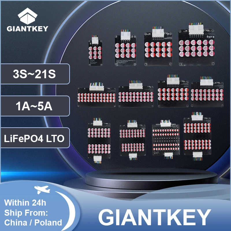 GIANTKEY Capacitive Active Balancer Board BMS 1~5.5A Balance Current for 2S~24S Li-ion LiFePo4 LTO Battery Equalizer