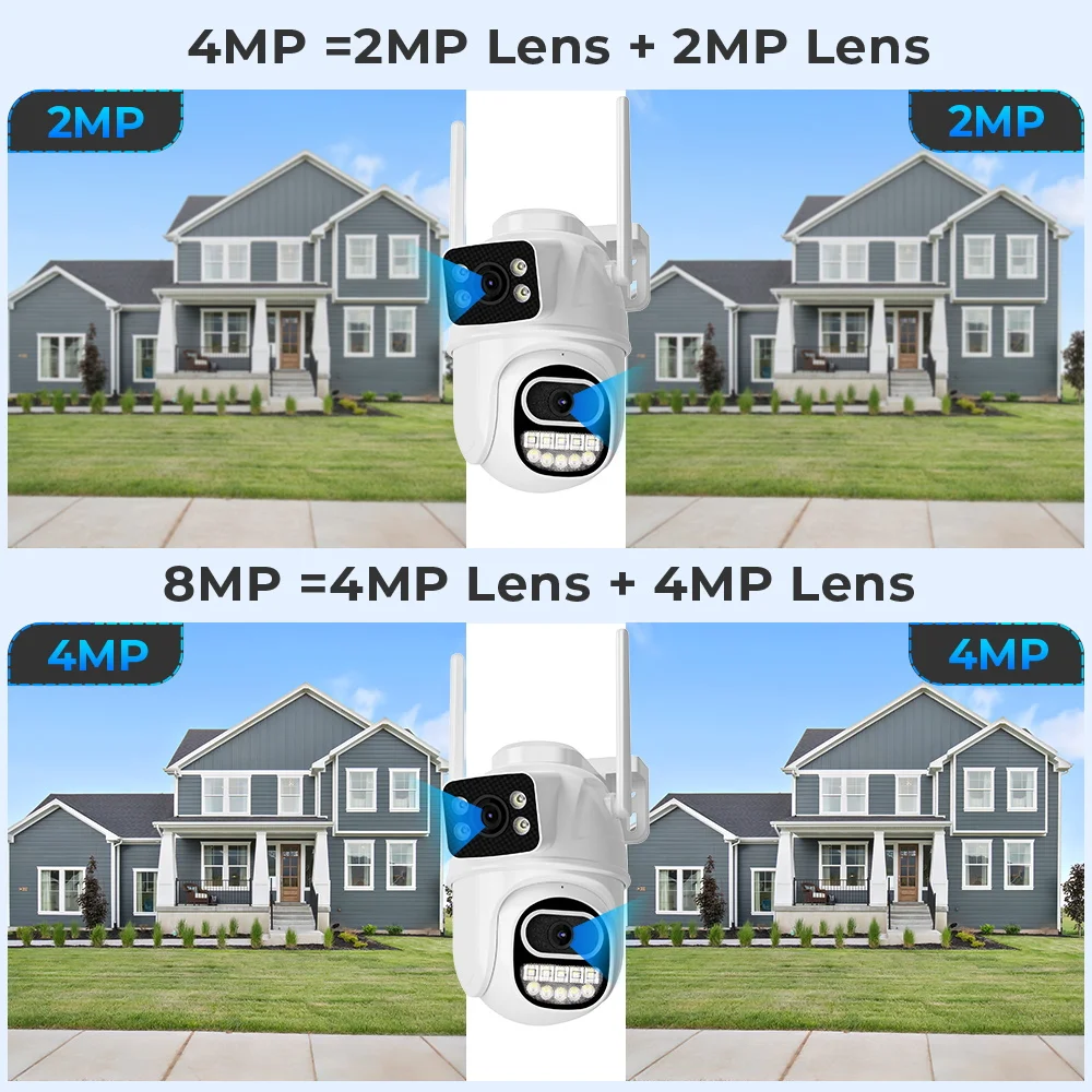 4K Outdoor Wi-Fi Camera 8MP Dual Lenses AI Face Recognition Auto-Tracking 4x Digital Zoom Wireless IP66 Waterproof IP CCTV ICSee