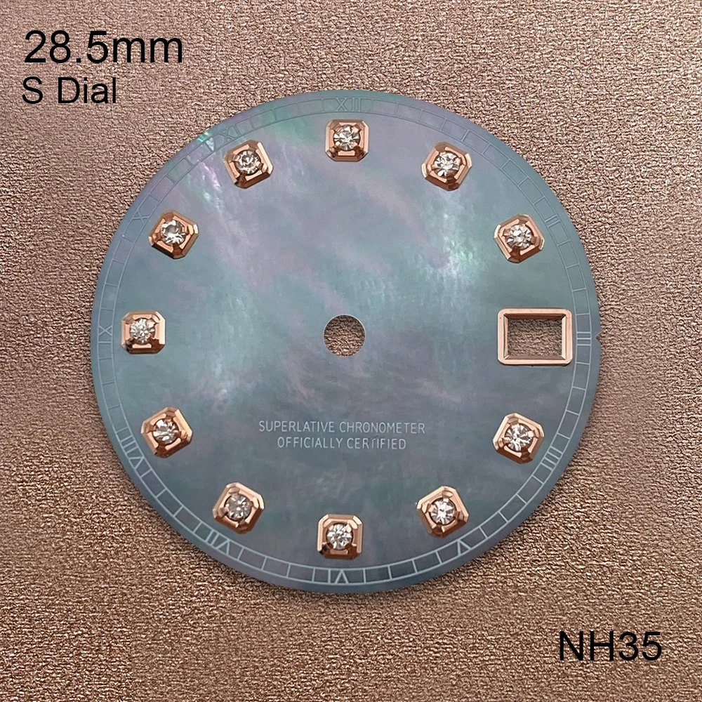 28.5mm S Logo Diamond Dial Suitable For NH35/NH36 Japan Movement Fritillaria Quality Dial Watch Modification Accessories