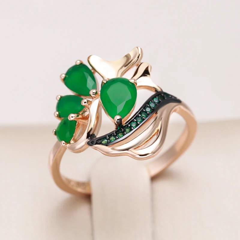 

Kinel Luxury Dark Green Opal Zircon Rings For Women Vintage Black Plating 585 Rose Gold Color Wedding Rings Fine Daily Jewelry