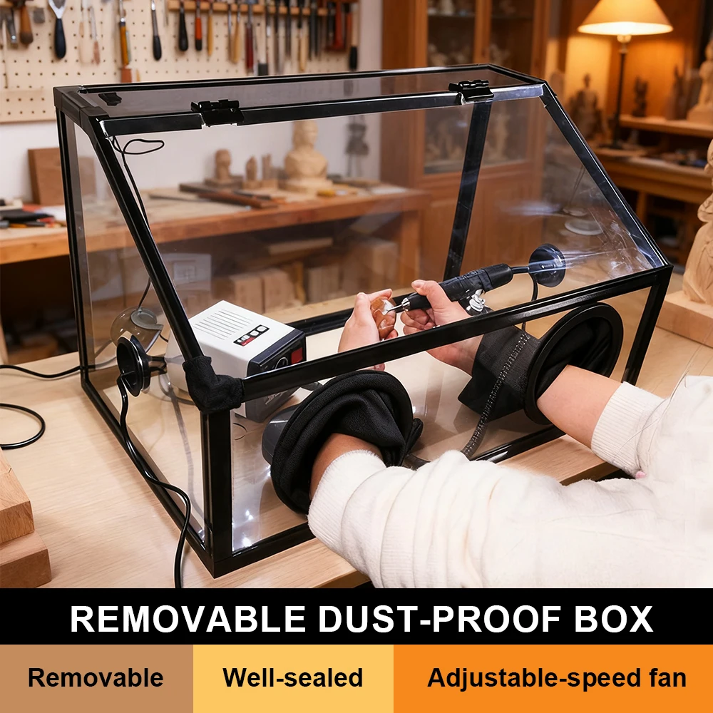 Grinding Dust Enclosure with Glove Holes Desktop Dust Collector Removable Dust-proof Cabinet for Engraving Polishing Dust Box