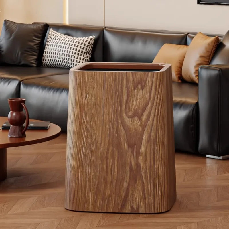 Vintage Waste Bins Wood‑Grain Living Room Waste Container Baskets Dual Bin Hidden Kitchen Bins Bathroom Household Merchandises