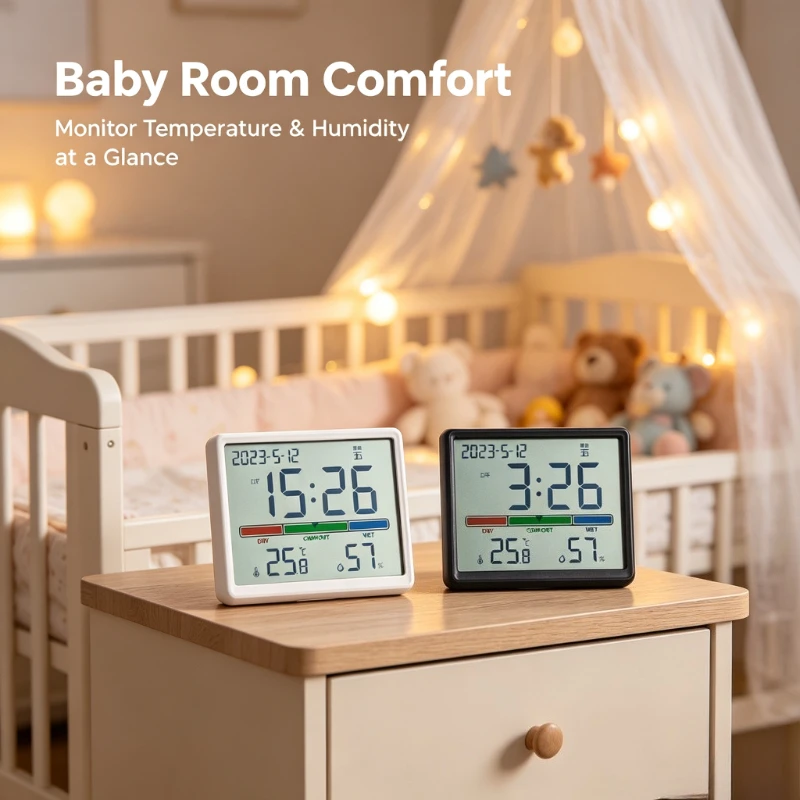 Magnetic clock electronic thermometer for home use,indoor baby room,electronic wall-mounted clock,kitchen refrigerator sticker