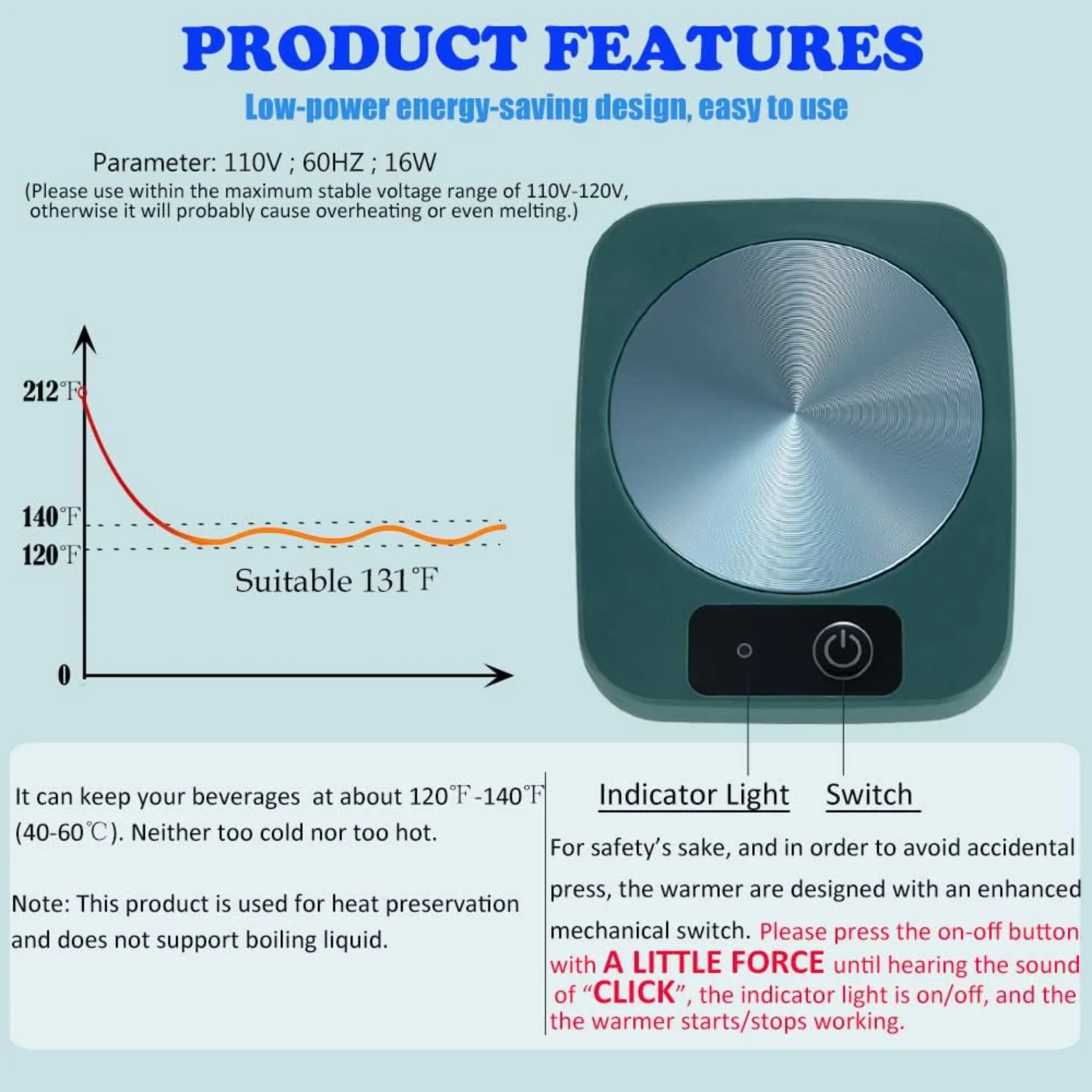 كوب القهوة لتدفئة كوب القهوة والشاي والكاكاو والحليب والطعام والفواكه، لوحة معدنية من الألومنيوم، آمنة وموثوقة، (4 × 5 بوصة)