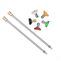 2Pcs Auto Pressure Washer Extension Rod 16 Inch Stainless Steel 1/4 Inch Quick Connect Power Wash Nozzle Anticorrosion Durable