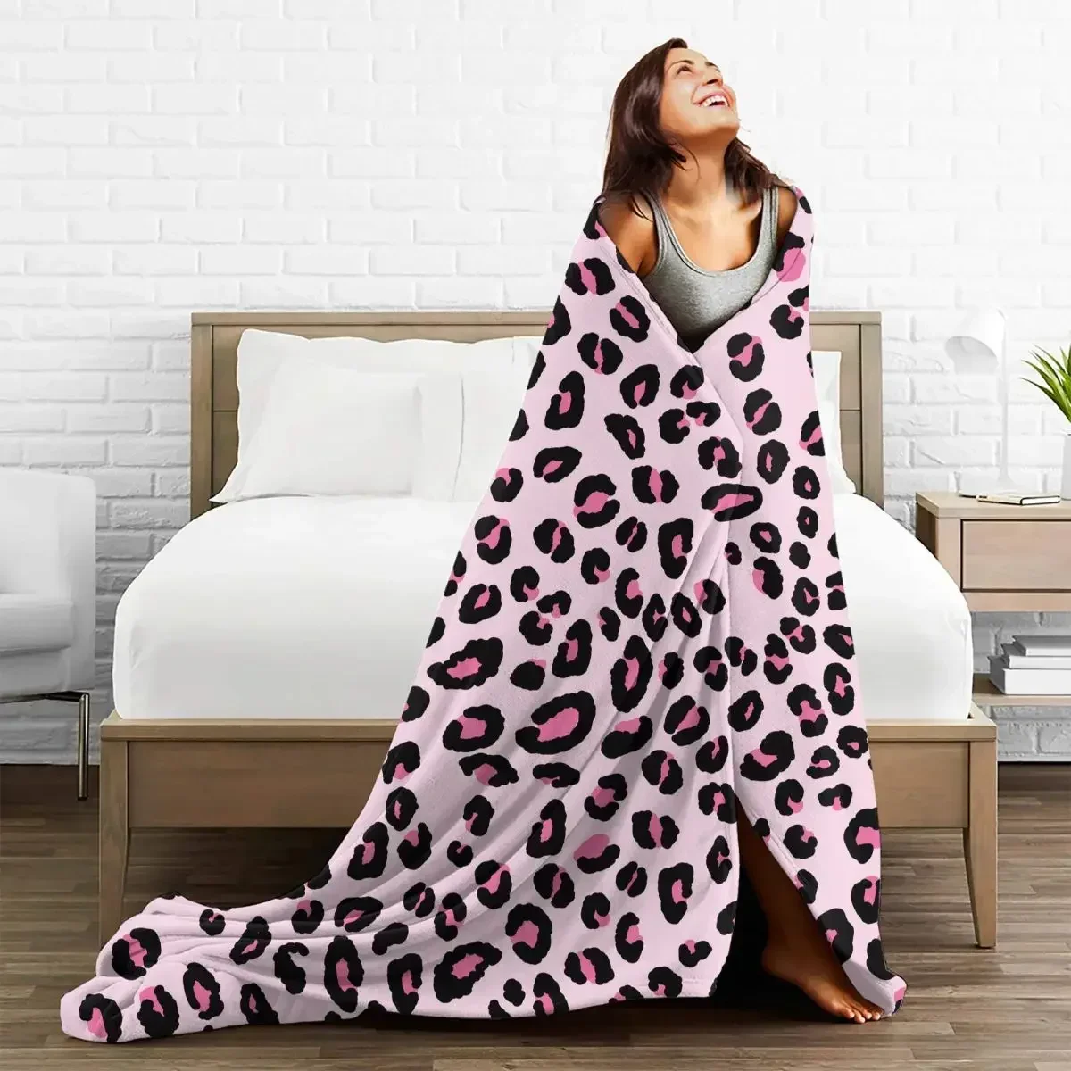 Manta de forro polar con estampado de leopardo para el hogar, edredón de viaje multifunción, súper cálido, lindo, Invierno