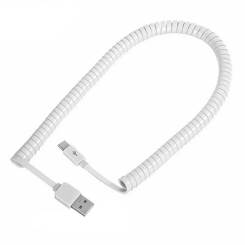 Spring Spiral Coiled USB-C 3.1 USB Type C to USB 2.0 A Male Flat Slim Data Cable for Tablet & Mobile Phone