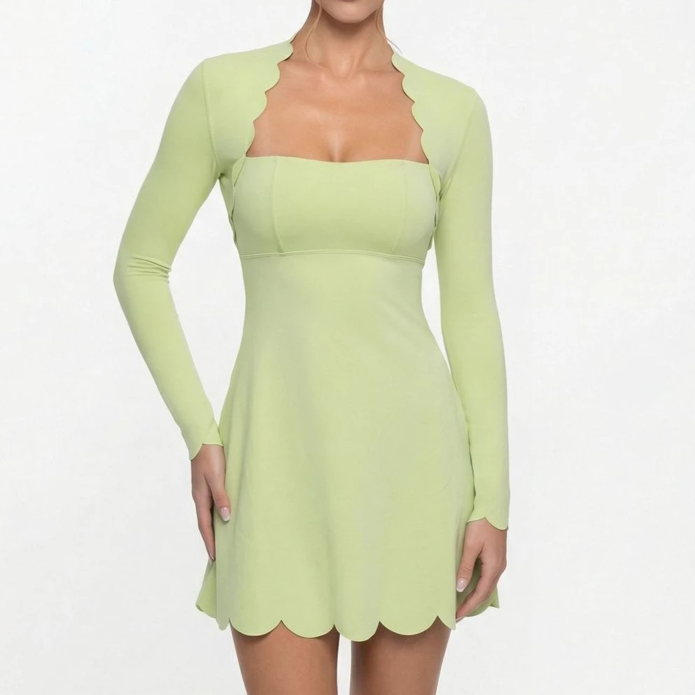 tennis dresses Autumn and winter women\'s long-sleeved tennis dress wavy petal yoga dress quick-drying sport dress golf wear