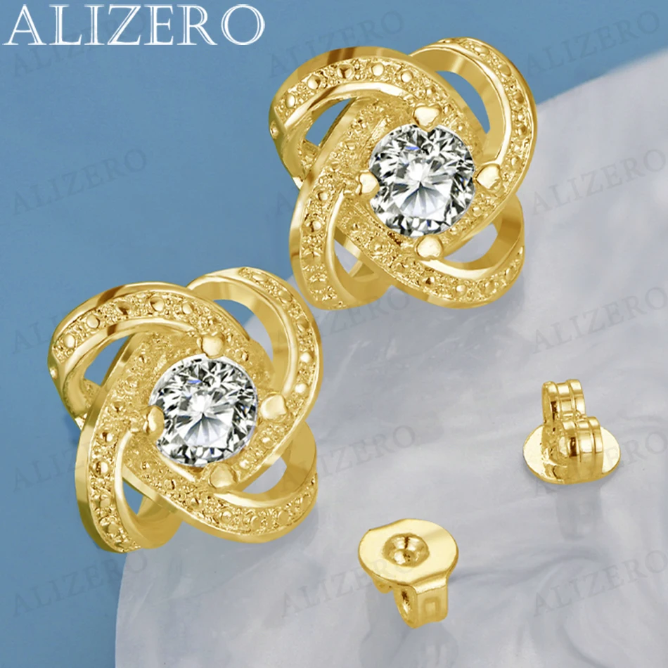 ALIZERO 18K Gold AAAAA Zircon Stud Earrings For Women Wedding Engagement Party Charms Jewelry Gifts Fashion Accessories