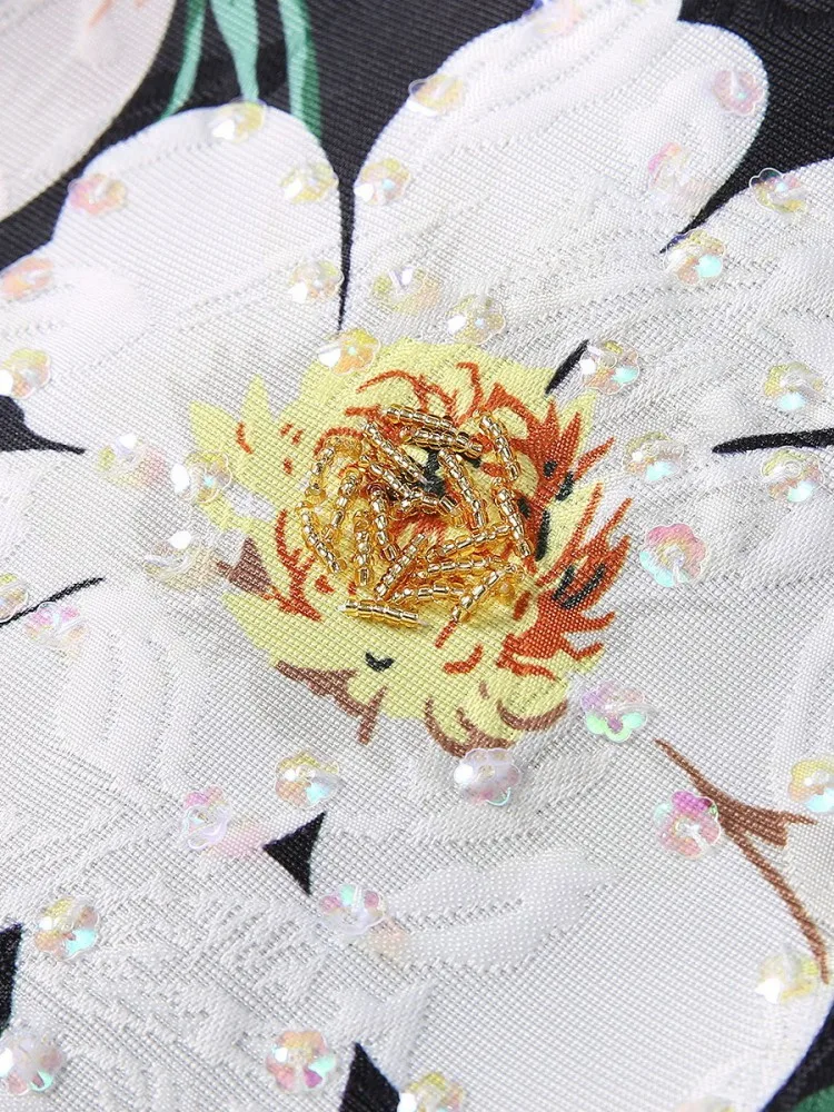 Vrouwtjes Zomer Pailletten Glanzende Bloemenprint Jurk O-hals Boven Knielengte Zonnejurk Mouwloze Dunne Papegaai Plant Bloemen Jurken