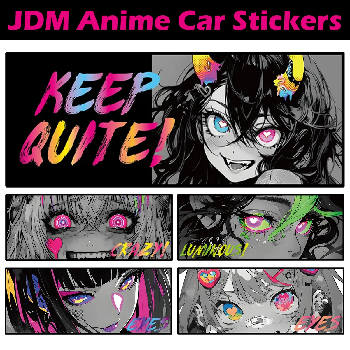 1PC 20cm Neon Anime Girl Eyes Graphic Waterproof Vinyl Sticker For Car Window Laptop Motorcycle Helmet Decor view 3