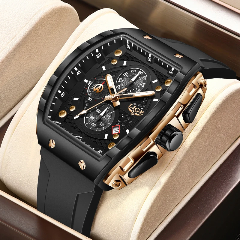 

LIGE квадратные кварцевые мужские часы, модные роскошные лучшие брендовые повседневные спортивные часы для мужчин, водонепроницаемые 50 м, военные наручные часы с автоматической датой