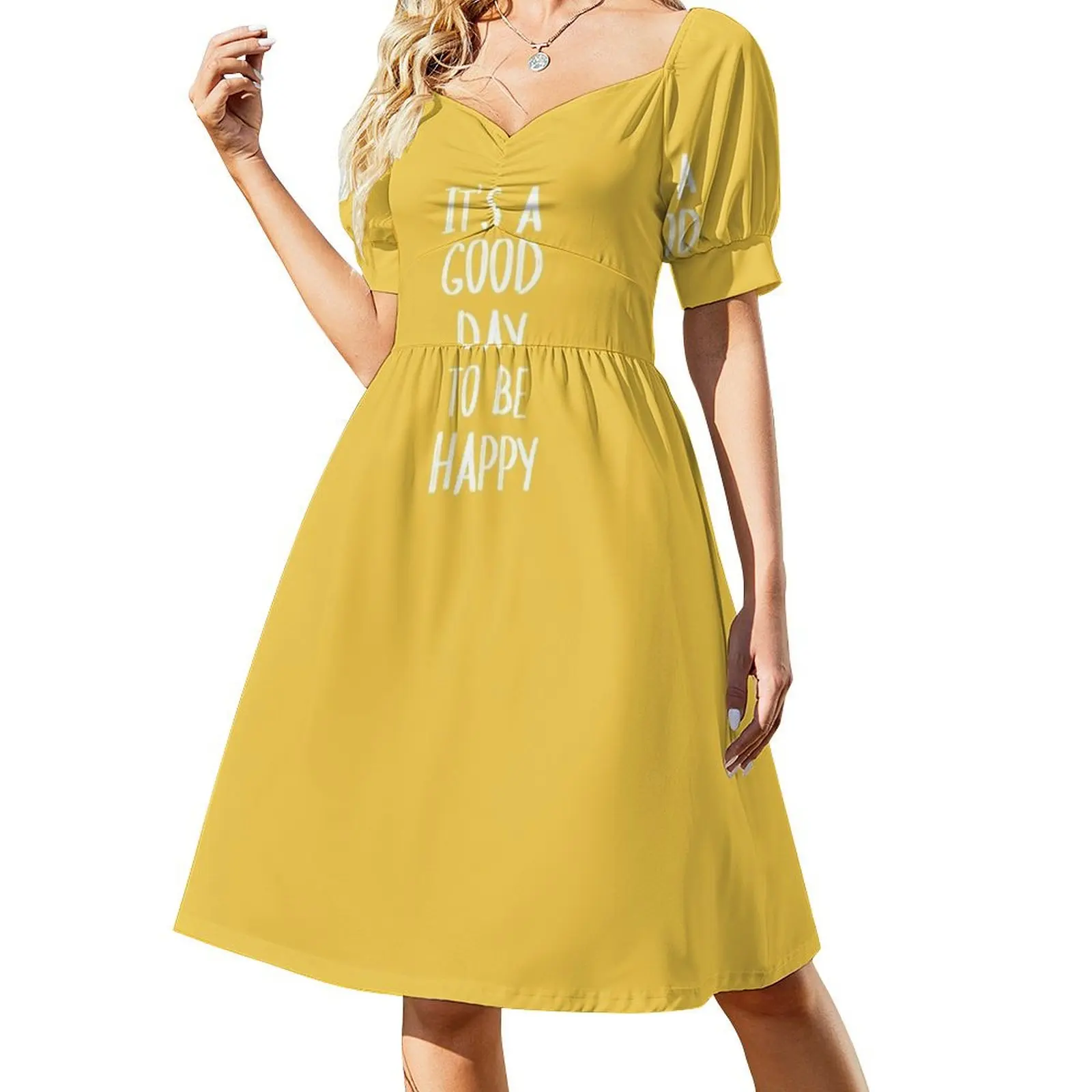 

It's a Good Day to Be Happy in Yellow Short-Sleeved Dress Women's summer dresses Woman's evening dress