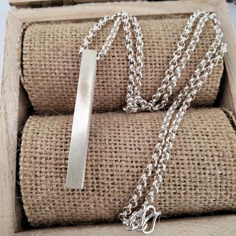 

Engrave 3D Vertical Bar pendent with 3mm Pearl Chain Custom 3D Bar Personalized necklace Memorial Men 925 Jewelry Wholesale