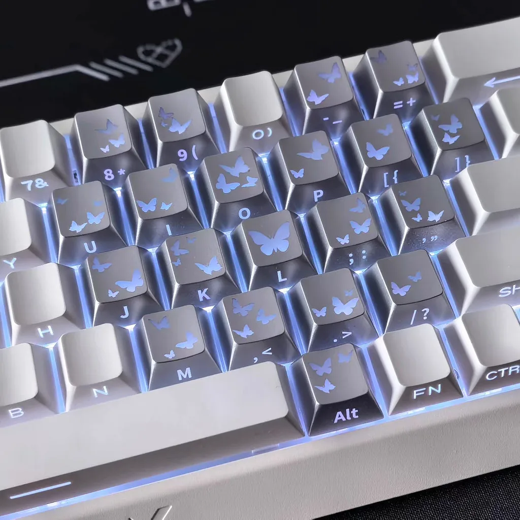 New 21 Key Butterfly Heart Keycap Silver Original Cherry Transparent IMD Magnetic Axis Mechanical Keyboard Supplementary Key
