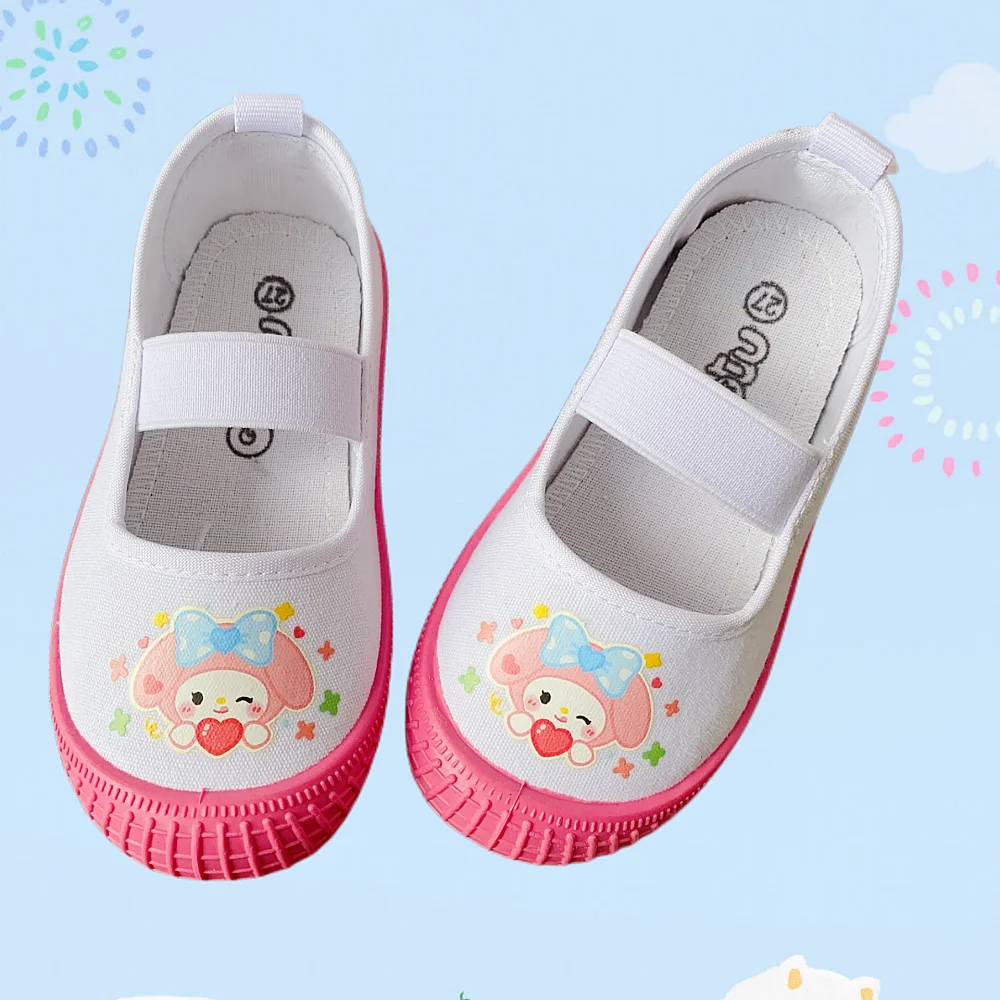 Kawaii Anime Sanrios My Melody Kuromi Kids Soft Sole Shoes Cinnamoroll Students Versatile Canvas Cartoon Shoes Girl Indoor Shoes