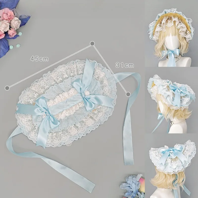 Vintage Lolita Ribbon Bow Hairband Sweet Ruffle Lace Hat Handmade Cosplay Hair Accessories Anime Maid Cosplay Headdress