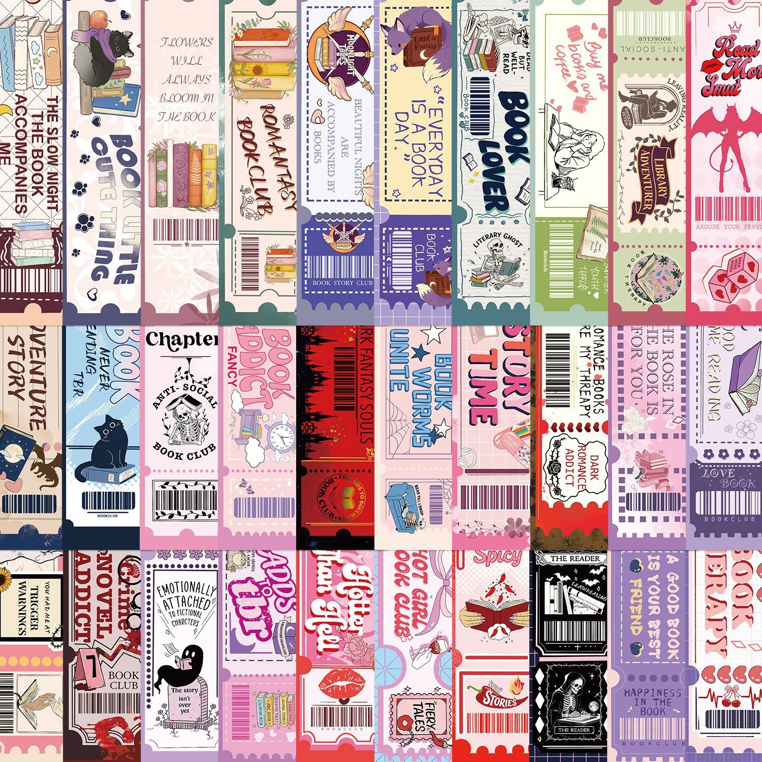 30PCS Book Lovers Club Bookmarks Pages Book Mark Cartoon Printing Annotated Notebook Clip Creative Unique Durable Gifts