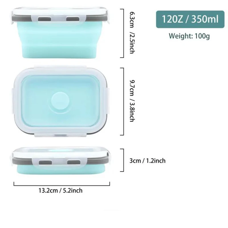 1PC Foldable Silicone  Lunch Box Leak Proof Sealed Silicone Bento Box Foldable Food Storage Container for Kitchen  Lunch Box