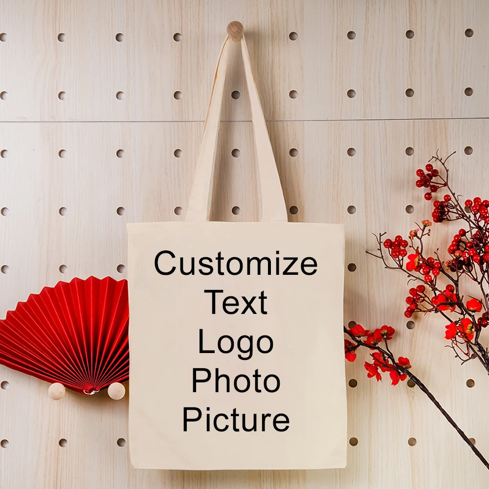 DIY Personal Customized Tote Bag Shopping Add Your Logo Print Original Design Fashion Travel Canvas Shoulder Bags Women Handbags