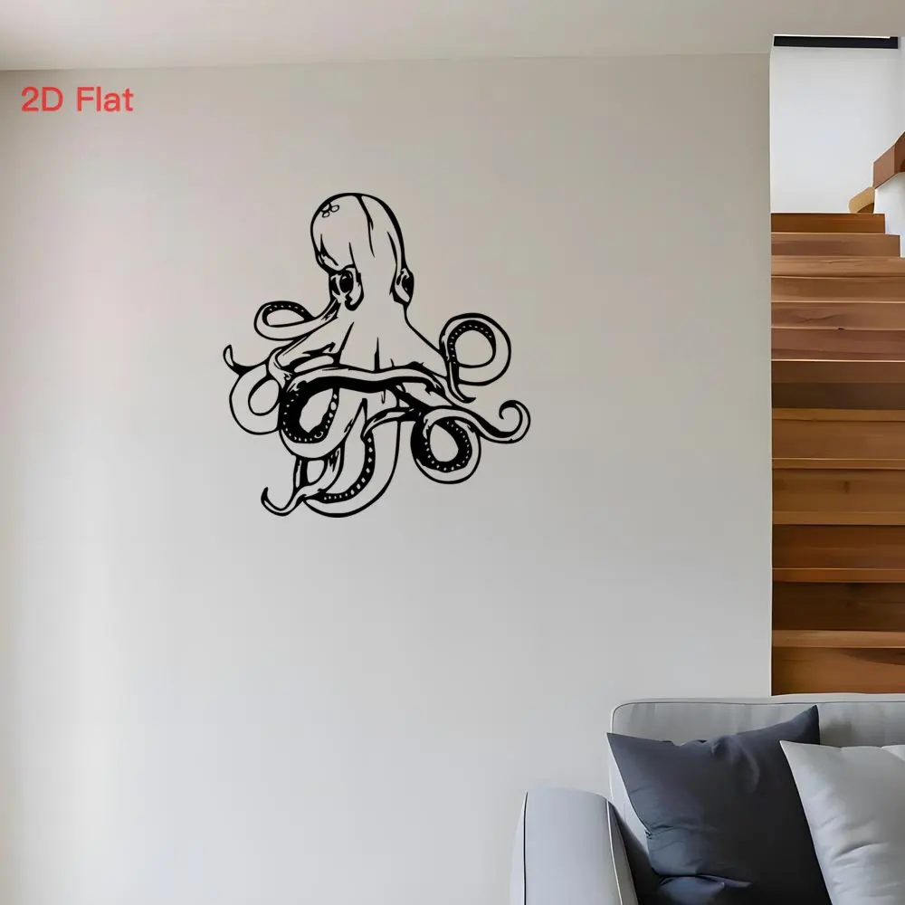 CIFBUY Wrought Iron Wall Art Laser Cut Octopus Metal Decor Black Ocean Guardian Nautical Modern Marine Theme Bedroom Room Orname
