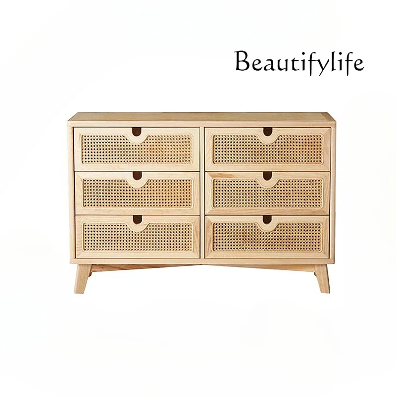 

Nordic solid wood rattan simple modern dining side drawer storage locker Japanese porch cabinet