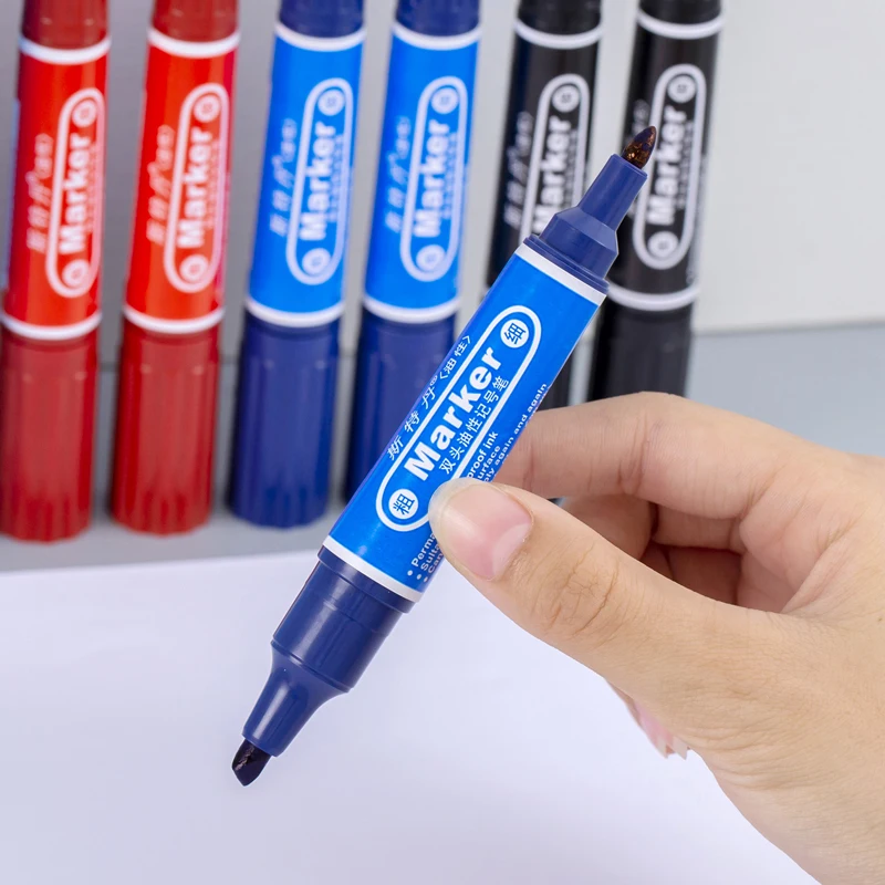 Double-Ended Oil-Based Markers,Large-Tip Pen Refillable High-Capacity Logistics Marker, 6mm-1mm Nib,Quick-Drying,Non-Erasable