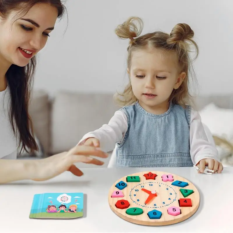 Uhr für Kinder, Holzuhr, Spielzeug, sichere Lehruhren, Lernspielzeug mit leuchtenden Farben für Kinder, Jungen und Mädchen