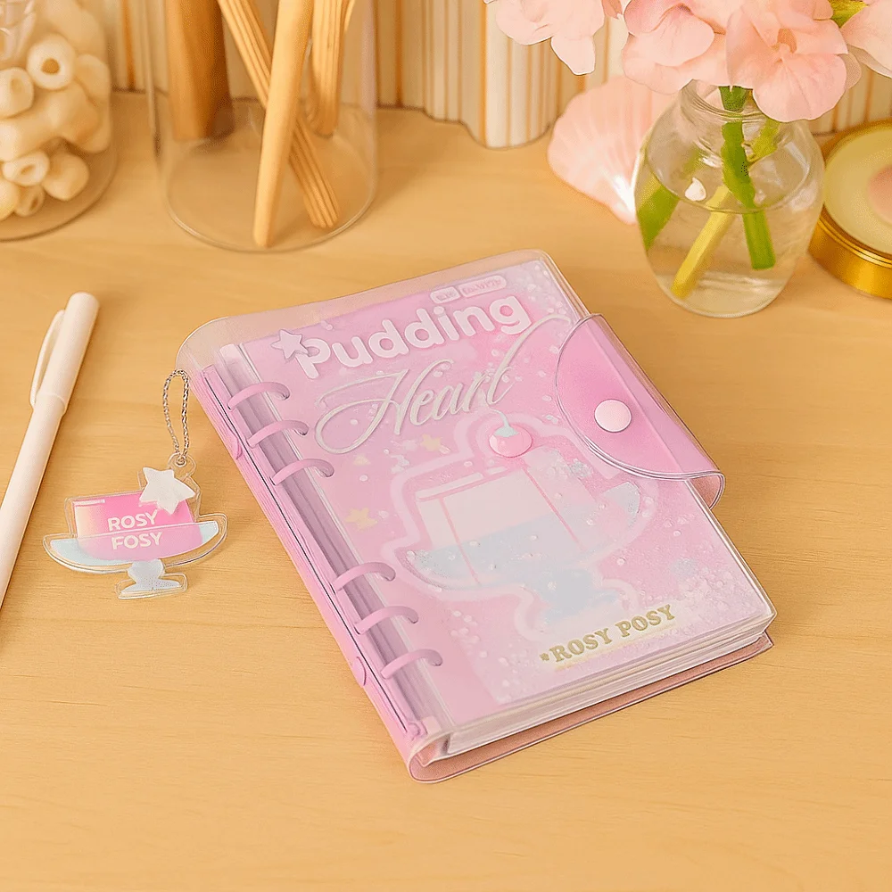 

Diary Book Portable 6 Binder Ring Notebook Exquisite Frosty Series PVC Notebook Button Design Diary Book Work Organization
