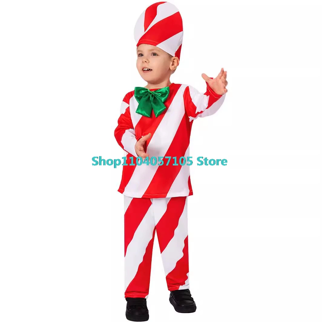 Erwachsene Kinder Weihnachten Cosplay Candy Cane Kostüm Weihnachten Karneval Party Bühne Leistung Rollenspiele Santa Claus Fancy Dress Up