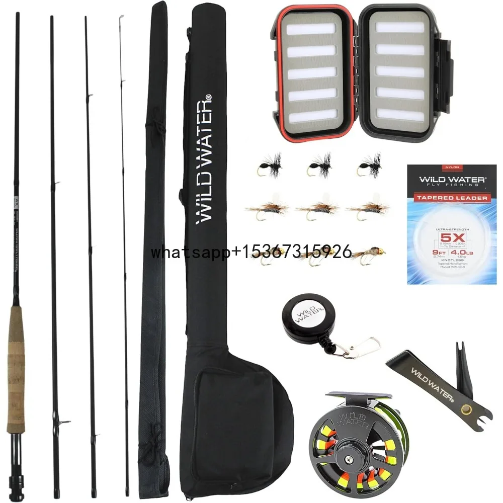 Standard Fly Fishing Combo Starter Kit, 5 or 6 Weight 9 Foot Fly Rod, 4-Piece Graphite Rod with Cork Handle, Accessories